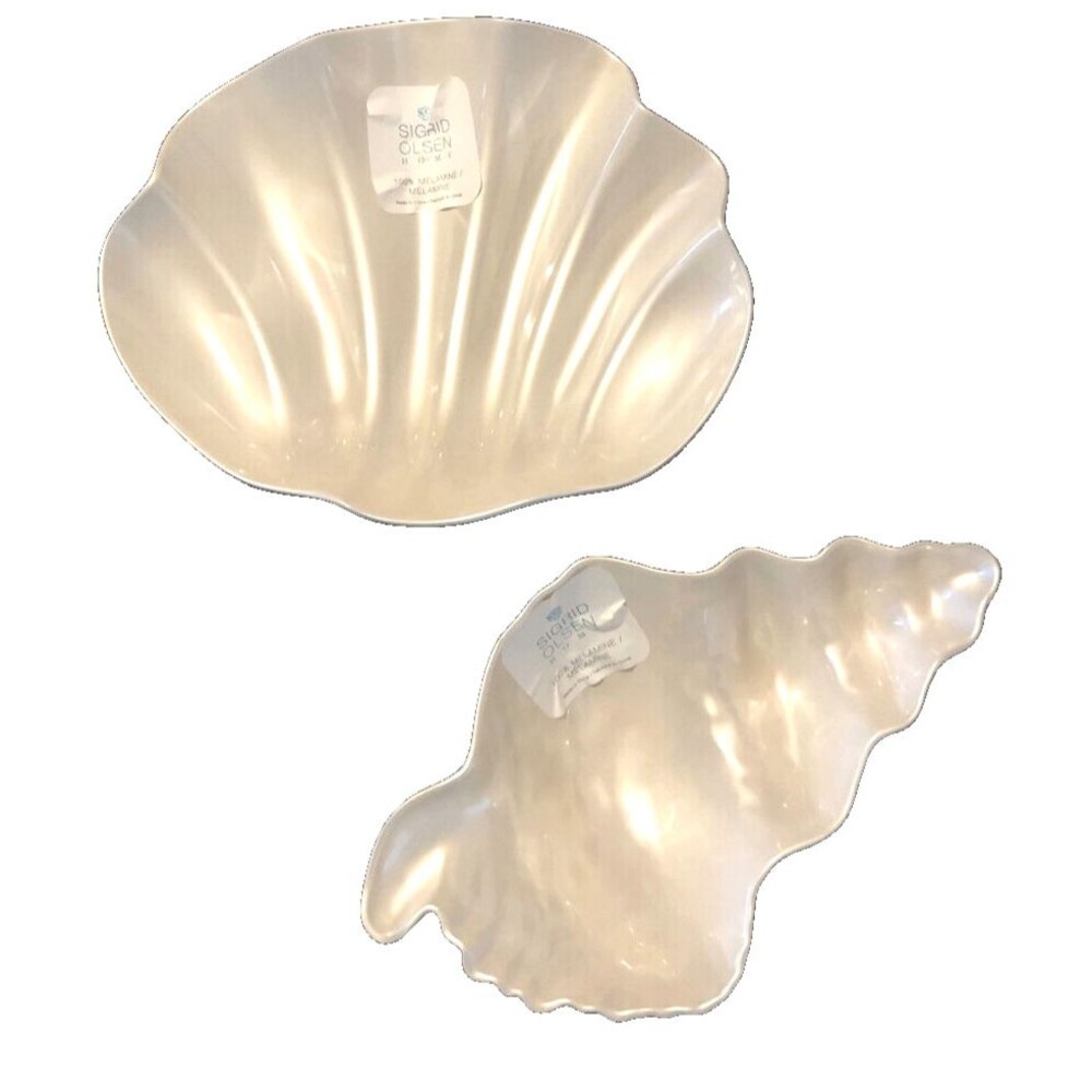 Sigrid Olsen Seashell Bowls Melamine Summer Beach House Decor Set Of 2 Pearl
